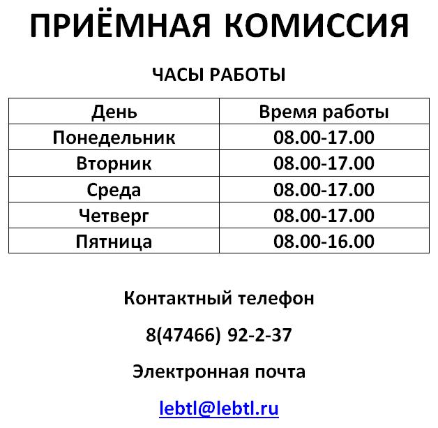 Casy raboty priemnoj komissii